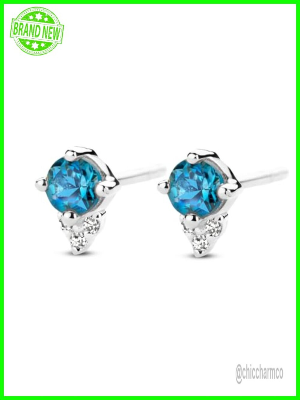 925 Sterling Silver Stud Earrings with Natural White Diamond and London Topaz
